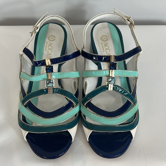 Accademia of Venice made in Italy Shades of Blue Bejewelled Sling Back Sandal - Picture 3 of 17